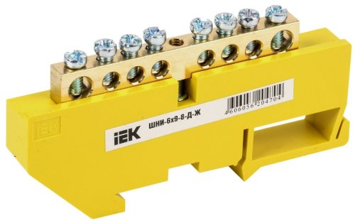 Шина неизолированная IEK PE "земля" ШНИ-6х9-8-Д-Ж 8 групп желтый картинка 